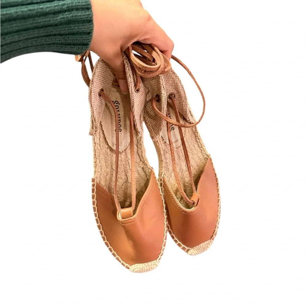 SALUDOS Wrap Gladiator Leather Tan Espadrille Flats